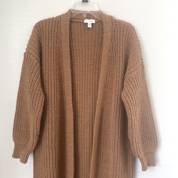 TOPSHOP Women’s Brown Chunky Rib Knit open front Sweater Cardigan Size US 4-6 - Picture 4 of 7
